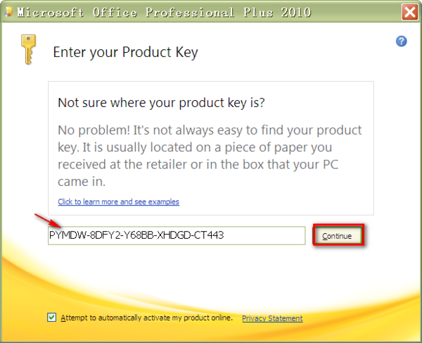 Where is my product key office 2010 for mac